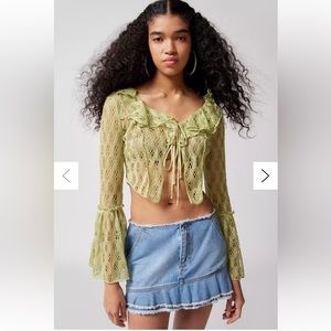 Urban Outfitters Crochet Ruffle Tie Crop Top